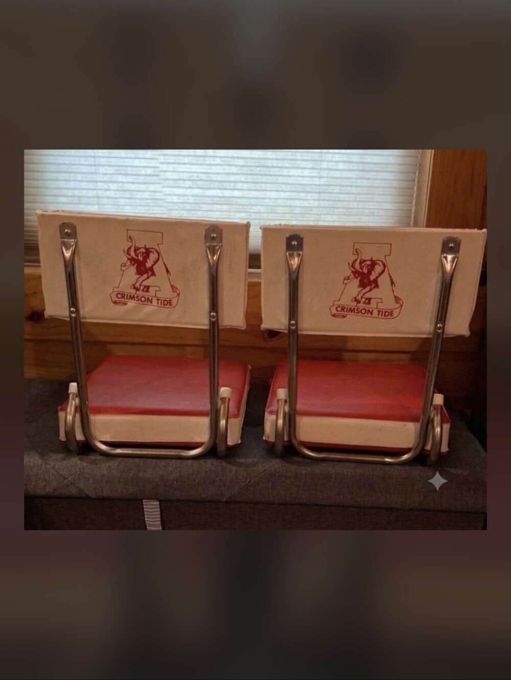 Vintage Red Folding Stadium Seats with Back Support - Official Logo